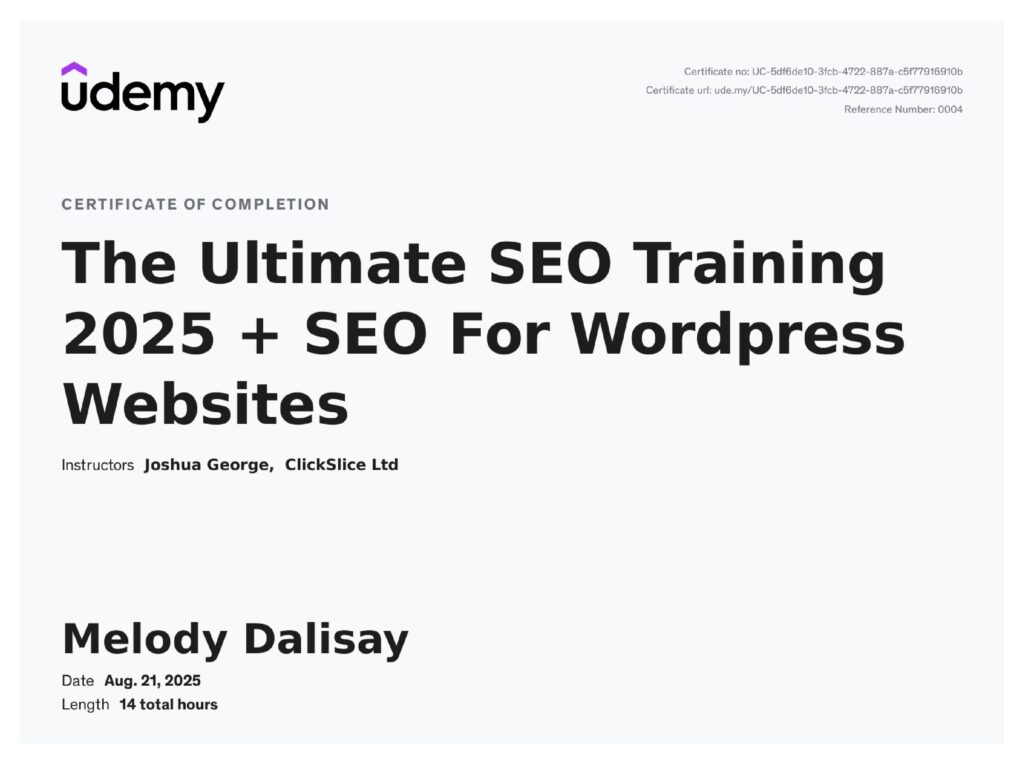 SEO training certificate as a milestone in career growth in marketing